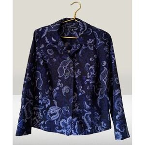 Briggs New York Women's Blue Floral Brocade Blazer Jacket Size M